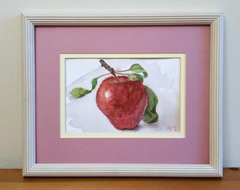 Red Delicious Apple Original Watercolor Painting Still Life par Aleksey Vaynshteyn