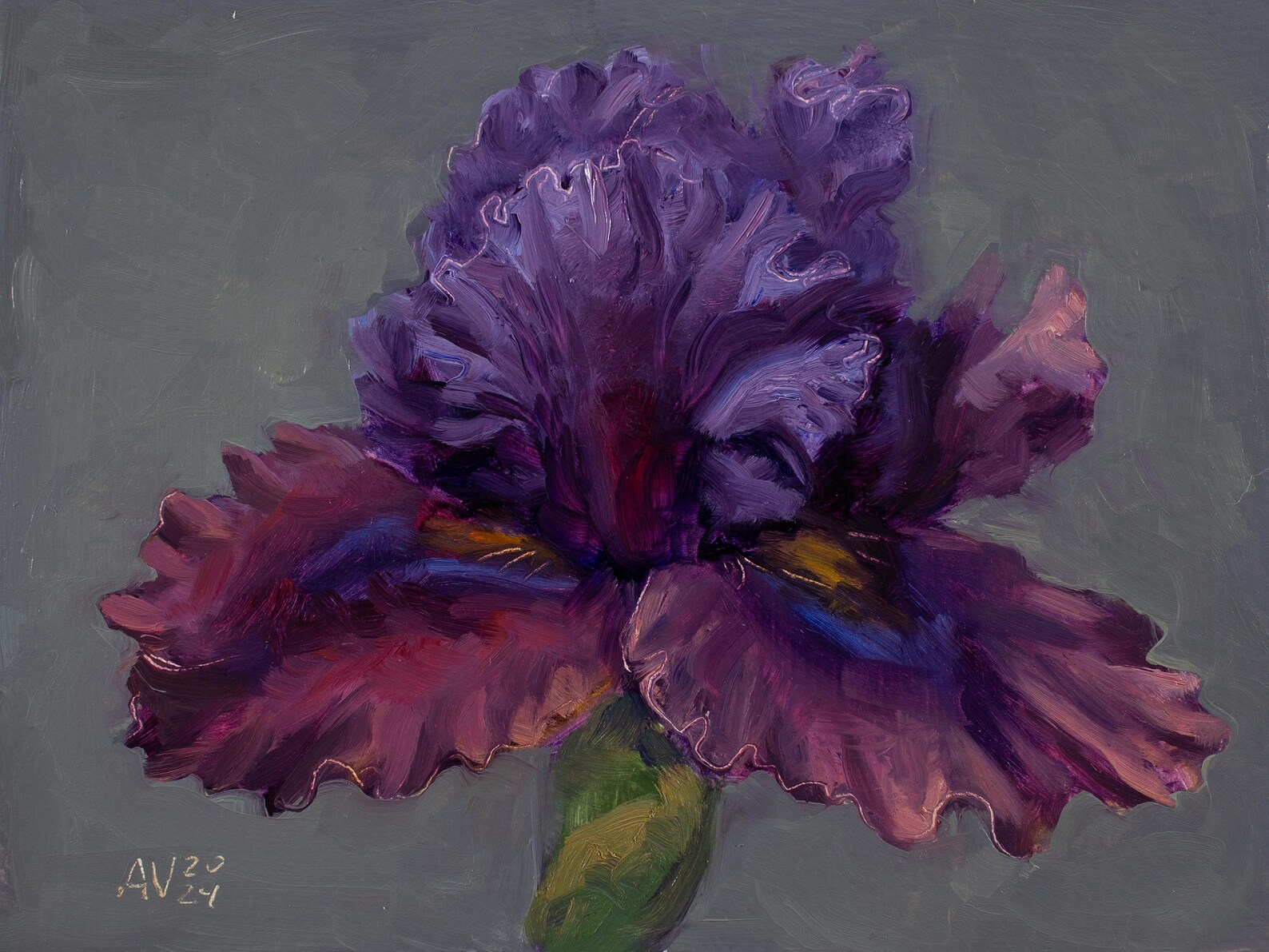 Original Oil Painting of a Purple Iris Flower Original Flower Still ...