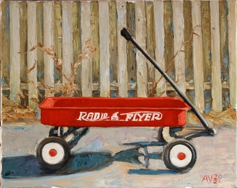 Radio Flyer oil original painting, thick impasto painting, contemporary realist, original modern art Aleksey Vaynshteyn