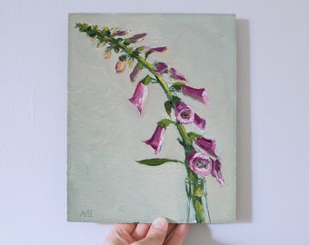 Foxgloves flower oil painting original flower still life wall art by Aleksey Vaynshteyn