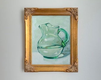 Glass pitcher of water Giclée art print of my original impasto oil painting still life by Aleksey Vaynshteyn