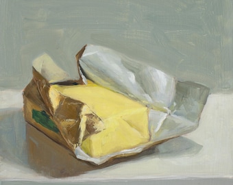 Irish salted butter in gold foil art Giclée print of original oil painting still life by Aleksey Vaynshteyn