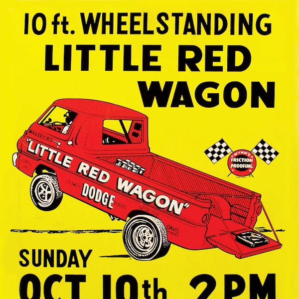 Vintage Reproduction Racing Poster 1965 Great Lakes Dragaway Little Red Wagon