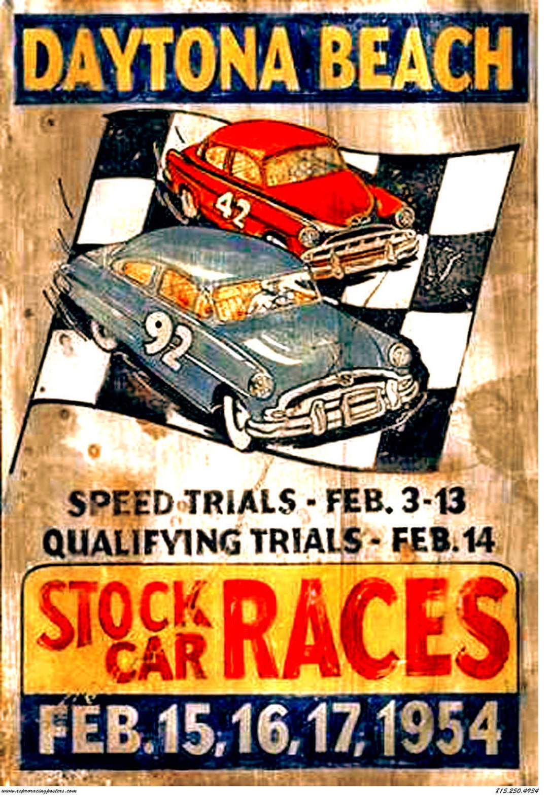 Vintage Reproduction Racing Poster Nascar 1954 Daytona Beach Stock Car