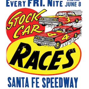 Vintage Reproduction Racing Poster Santa Fe Speedway Chicago Illinois stock cars