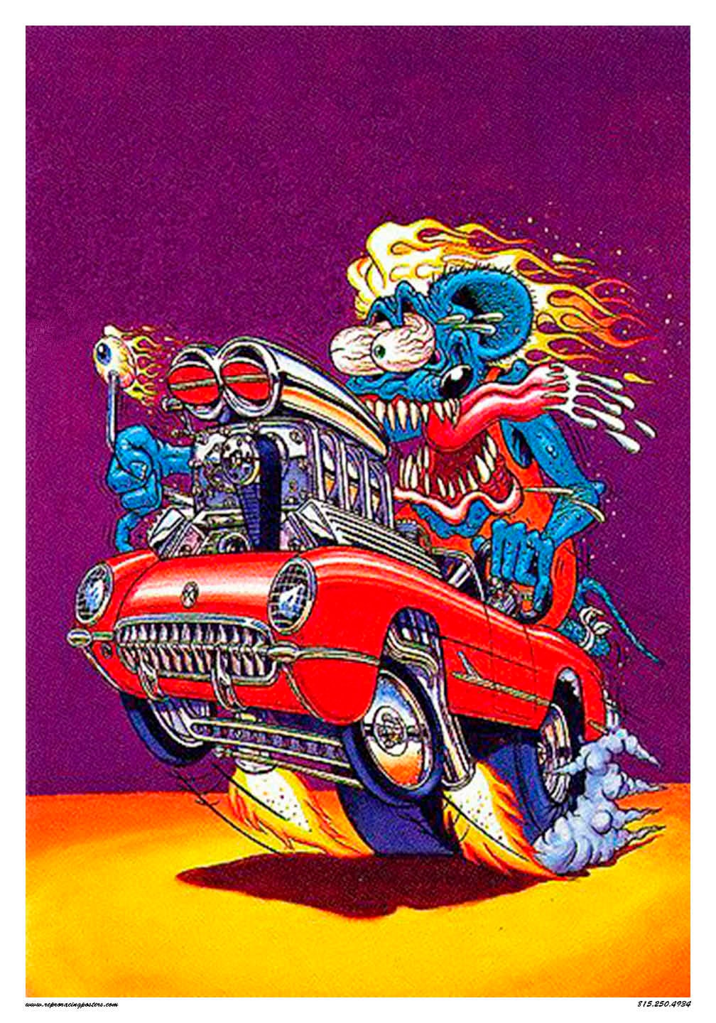 Vintage Reproduction Racing Poster Crazy Monster Corvette Gasser