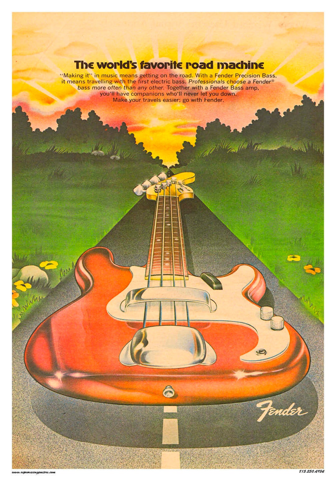Vintage Reproduction Poster Fender Guitars and Amps Road Etsy