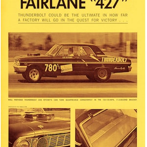 Vintage Reproduction Racing Poster Ford Fairlane Thunderbolt Very Muscle Car