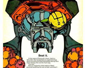 Vintage Reproduction Racing Poster 1968 HEMI Engine Beat It