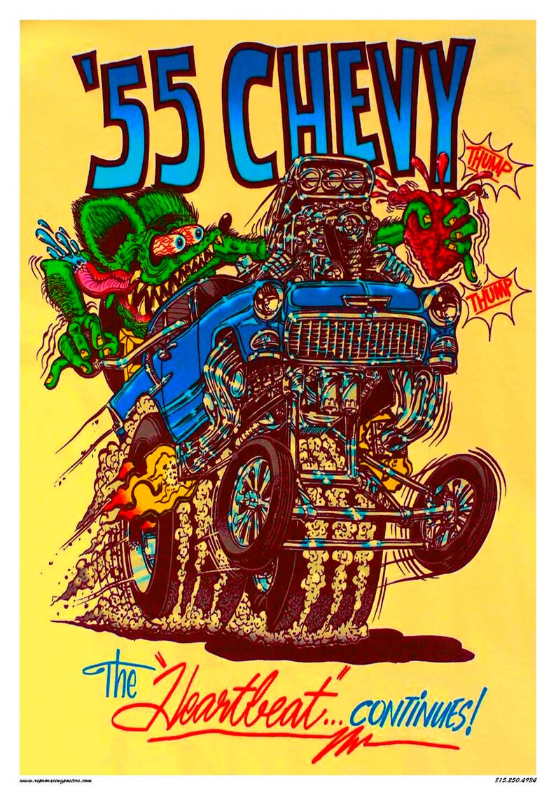 Vintage Reproduction Racing Poster Rat Fink 55 Chevy gasser | Etsy
