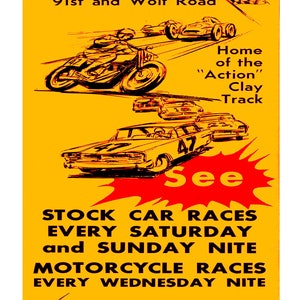 Vintage Reproduction Racing Poster Santa Fe Speedway stock cars motorcycles