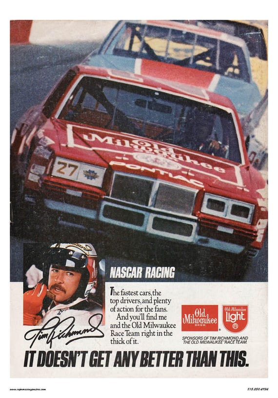Vintage Reproduction Racing Poster Tim Richmond Old Milwaukee