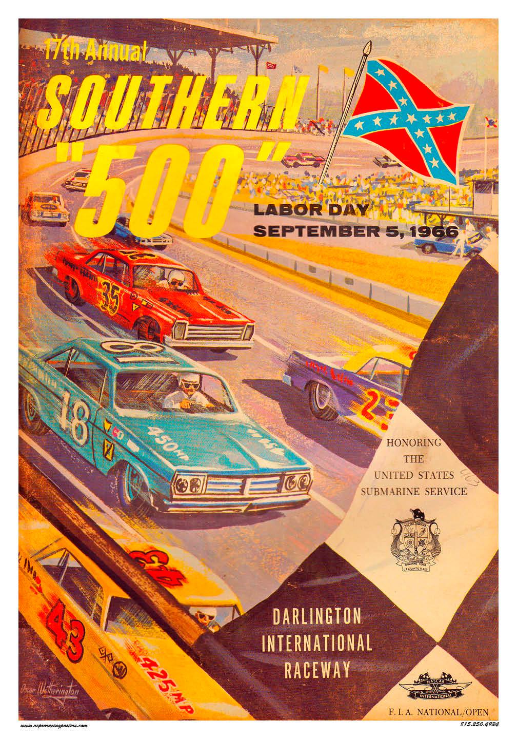 Vintage Reproduction Racing Poster 1966 Darlington Southern 500 - Main Image