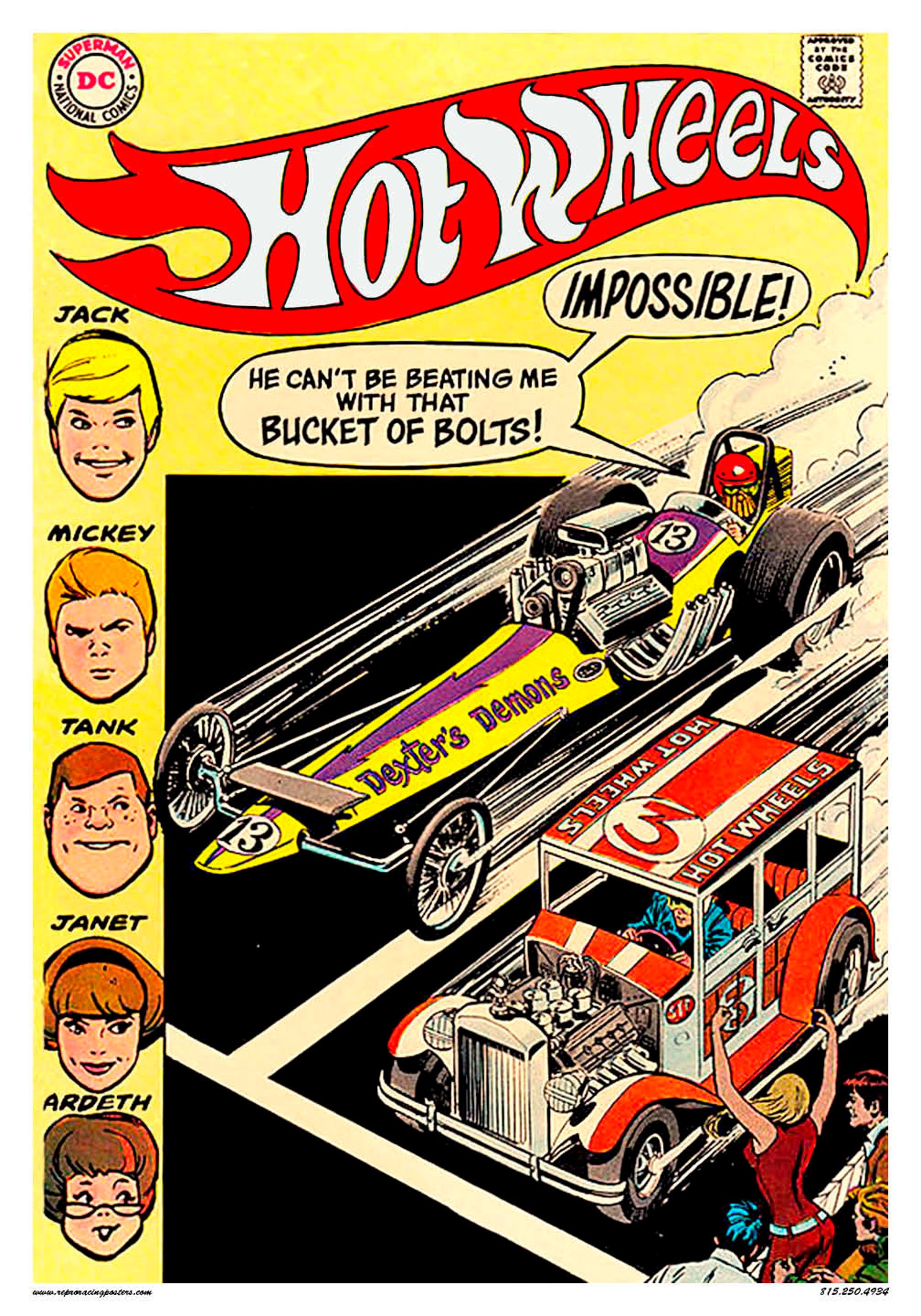 Vintage Reproduction Racing Poster Hot Whels Drag Racing comic book