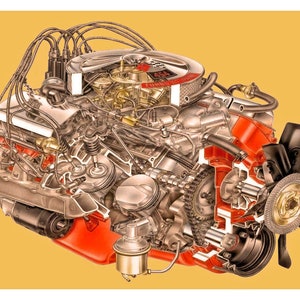 Vintage Reproduktion Racing Poster Chevrolet 454 Engine Cut a Way