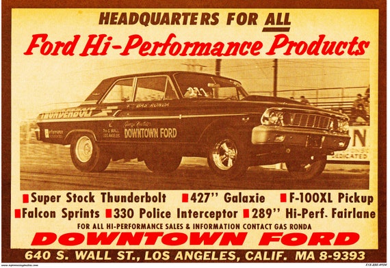 Vintage Reproduction Racing Poster Downtown Ford Thunderbolt