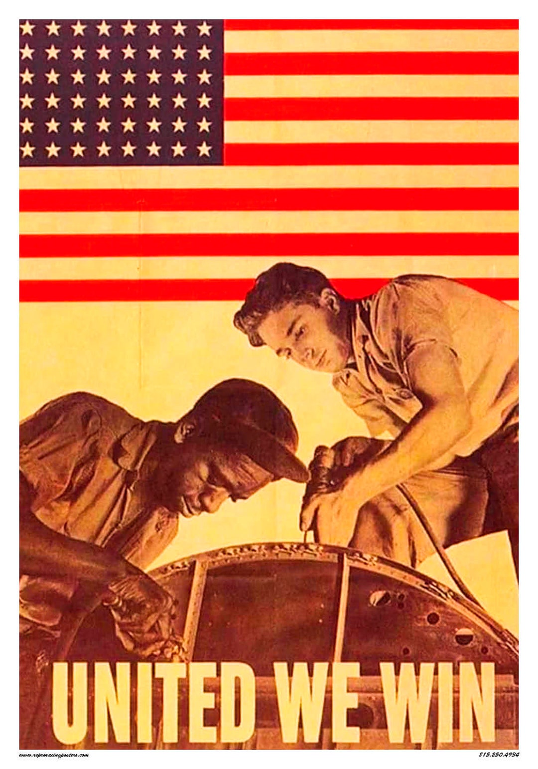 Vintage Reproduction Poster United We Win World War 2 Propaganda 