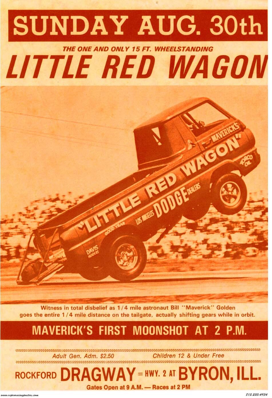 Vintage Reproduction Racing Poster Rockford Dragway Little Red Wagon