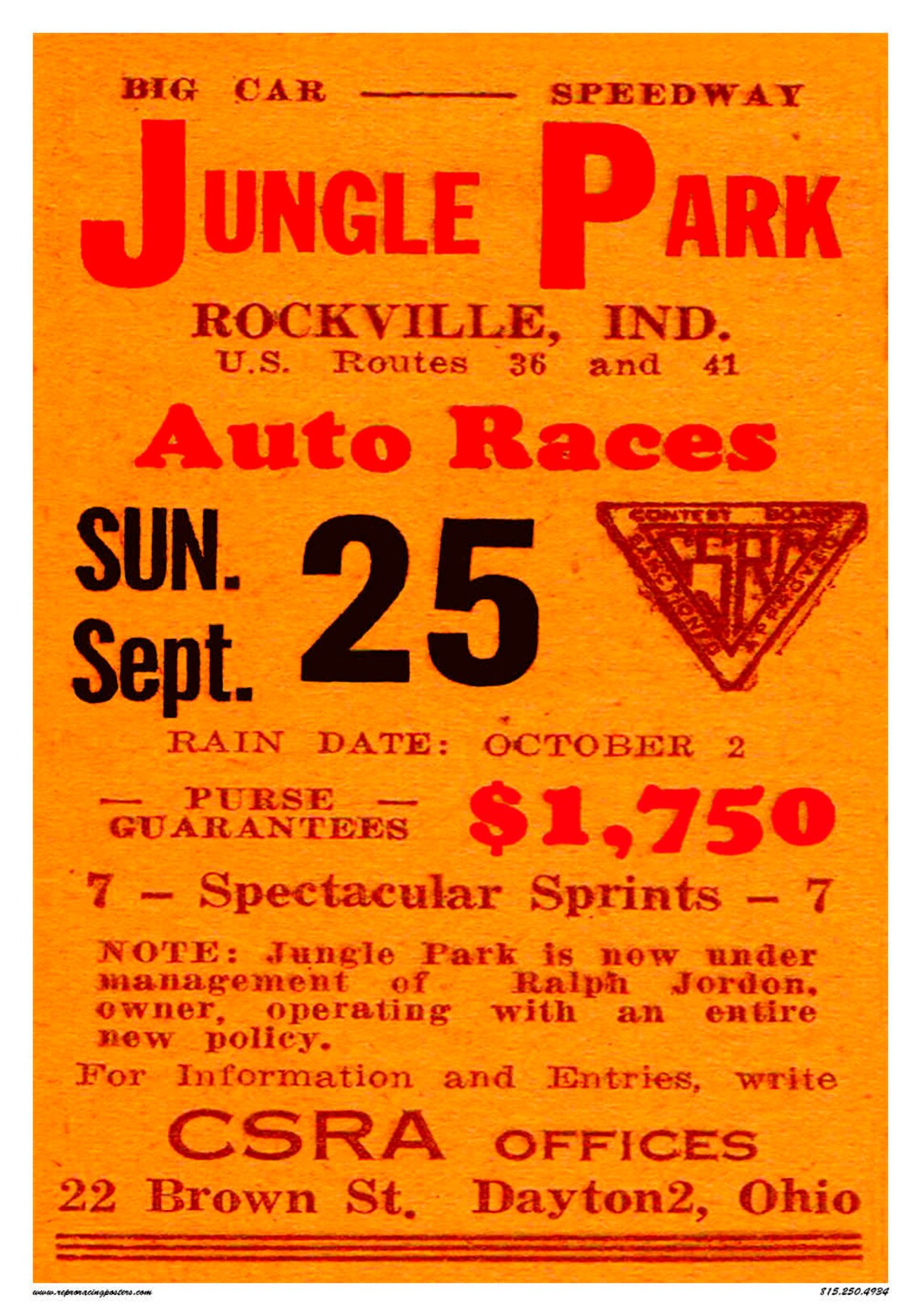 Csra Racing Poster Vintage Reproduction Racing Poster Jungle Park CSRA Sprint Car Races - Etsy