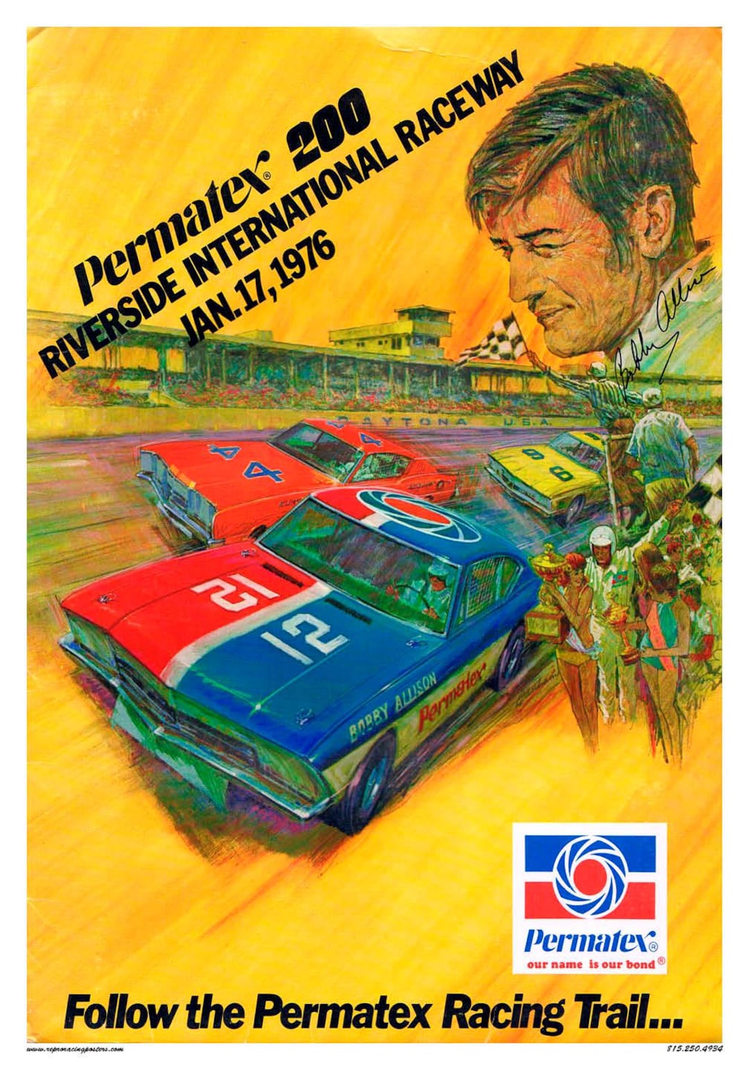 Reproduction Racing Sign Vintage Reproduction Racing Poster 1976 Permatex 200 Riverside Bobby ...