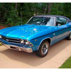 Vintage Reproduction Poster Blue Chevrolet Chevelle SS 396 Muscle Car