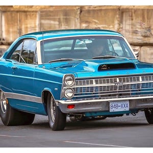 Vintage Reproduction Poster Blue 1967 ford Fairlane Muscle Car
