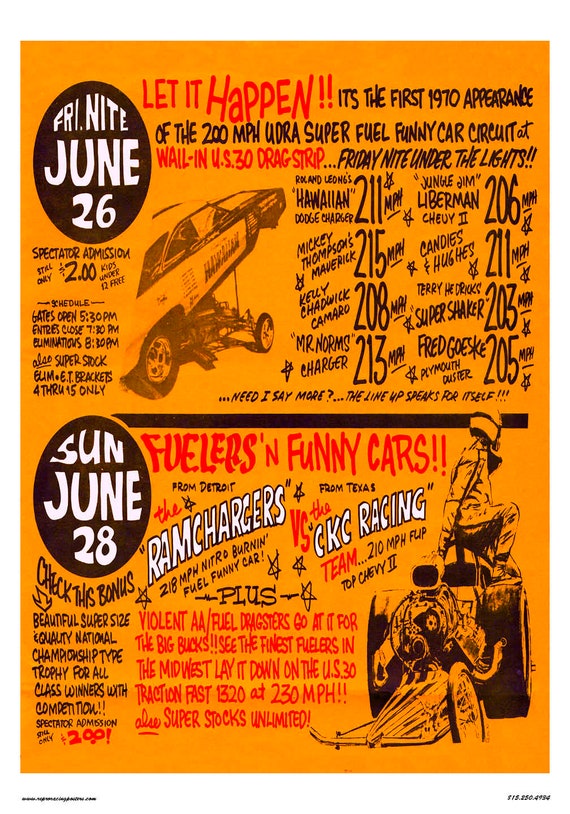 Vintage Reproduction Racing Poster U S 30 Top Fuelers and | Etsy