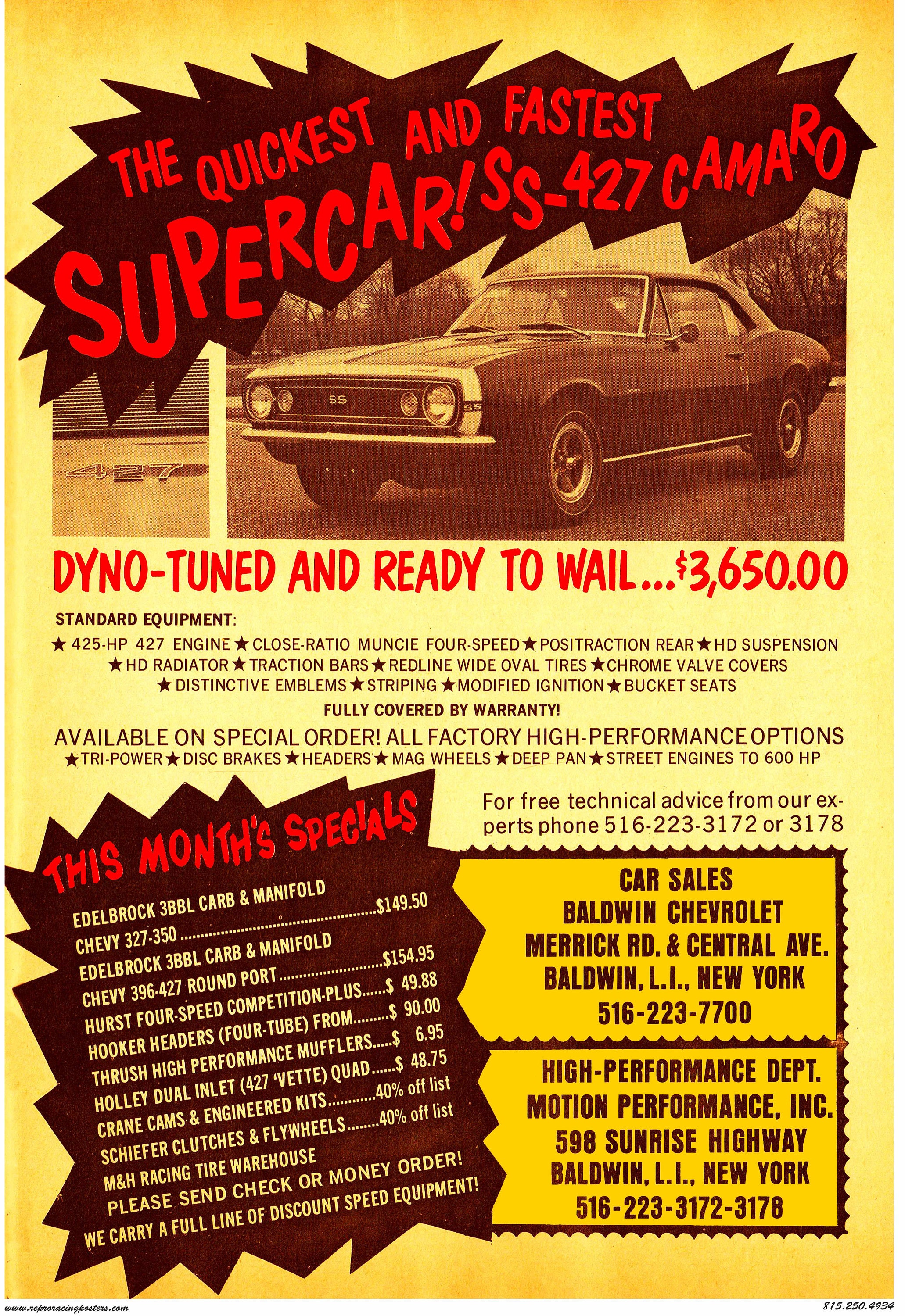 Vintage Reproduction Racing Poster Baldwin Motion Performance Camaro