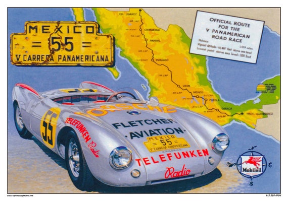 Vintage Reproduction Racing Poster 1955 Porsche Carrera Pan - Etsy Ireland
