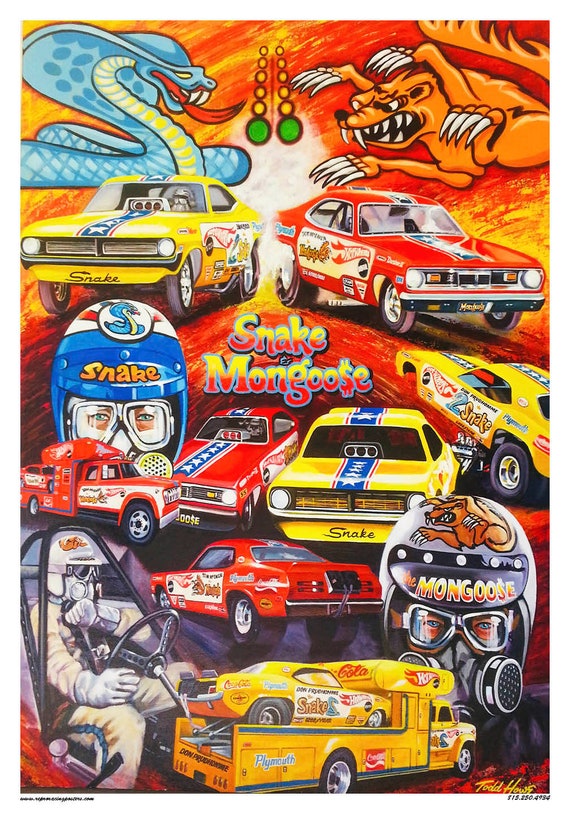 Vintage Reproduction Racing Poster Snake Mongoose Hot Wheels Cars Haulers