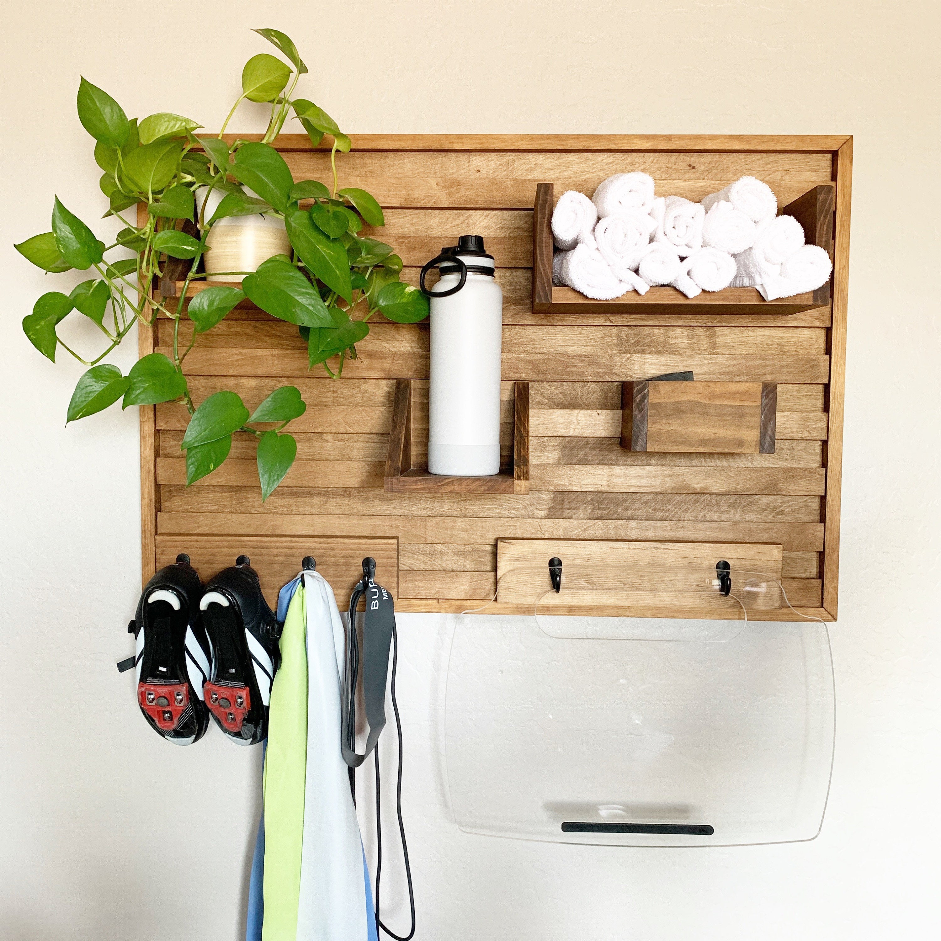 Stationary bike shelf indoor bike shoe holder home gym