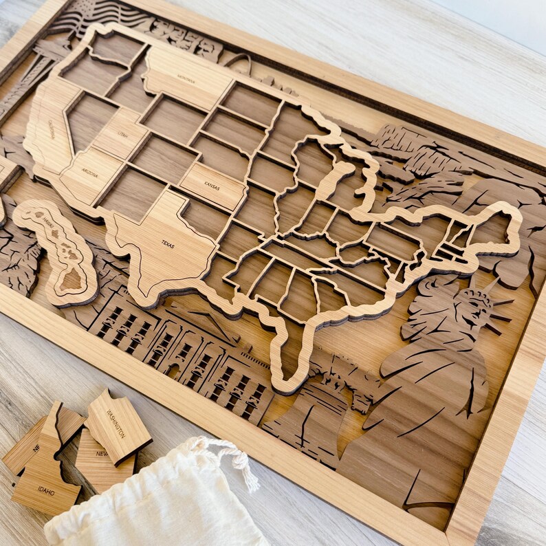 Laser Cut Wood United States Travel Map: Personalized USA Tracker ...