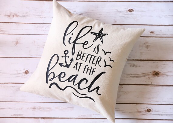 Beach Pillow Cover Beach House Pillow Gray White | Beach