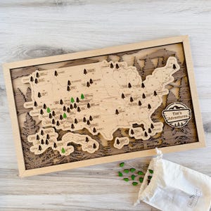 US National Parks Travel Map: Laser Cut Wood, Personalized Badge