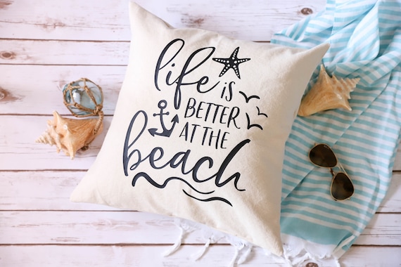 Beach Pillow Cover Beach House Pillow Gray White | Beach