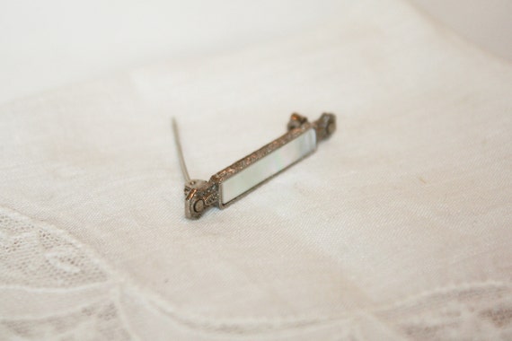 Mother of Pearl and Marcasite Silver Pin - image 3