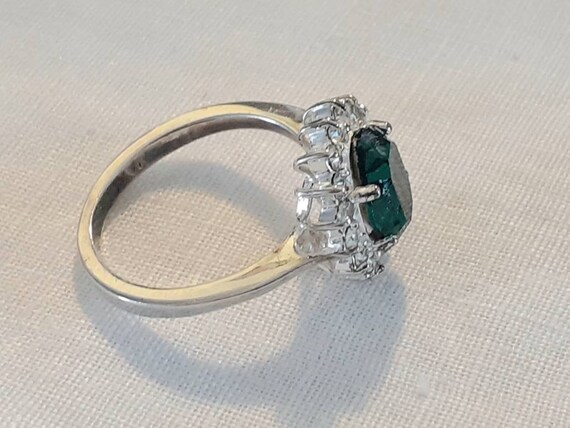 Vintage Costume Deep Green Gemstone Ring in Sterl… - image 3