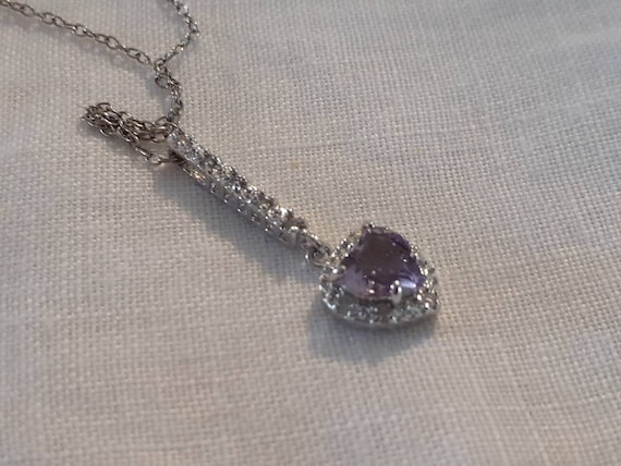 Amethyst and Sterling Silver Heart Shaped Drop Pe… - image 1