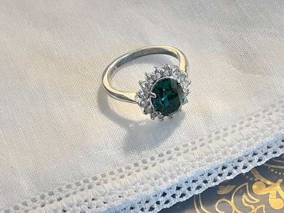 Vintage Costume Deep Green Gemstone Ring in Sterl… - image 8