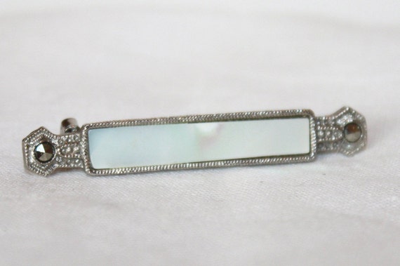 Mother of Pearl and Marcasite Silver Pin - image 1