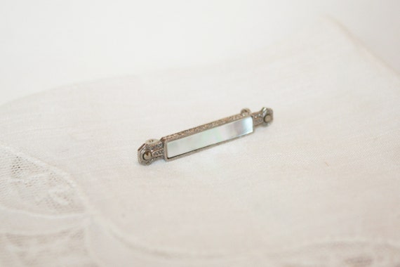 Mother of Pearl and Marcasite Silver Pin - image 5