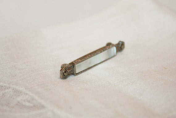 Mother of Pearl and Marcasite Silver Pin - image 2