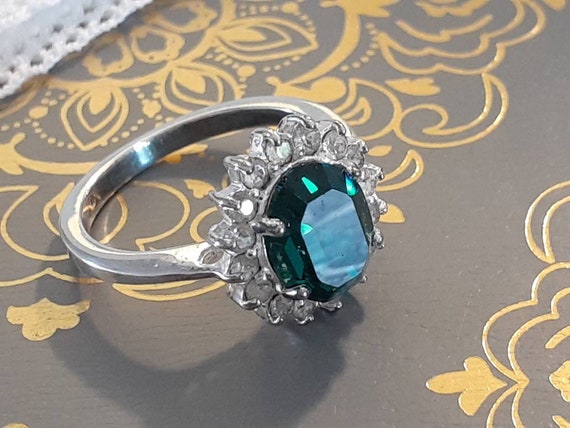 Vintage Costume Deep Green Gemstone Ring in Sterl… - image 2