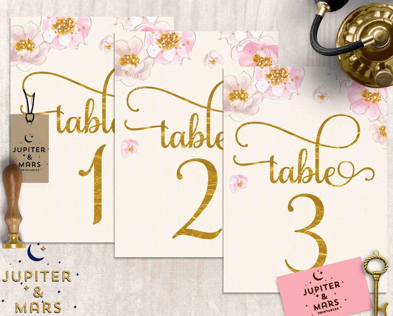 Gold Table Number INSTANT DOWNLOAD Pink and Gold Watercolor Table Number Quincea\u00f1era Table Number Table Number Reception Table Number