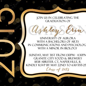 2017 Black and Gold Graduation Party Invitation Announcement - Etsy