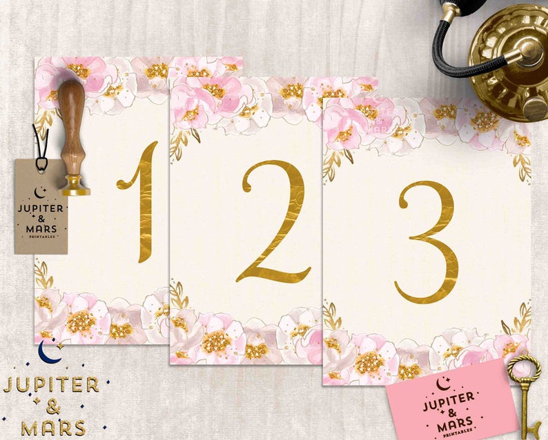 Gold Table Number INSTANT DOWNLOAD Pink and Gold Watercolor Table Number Quincea\u00f1era Table Number Table Number Reception Table Number