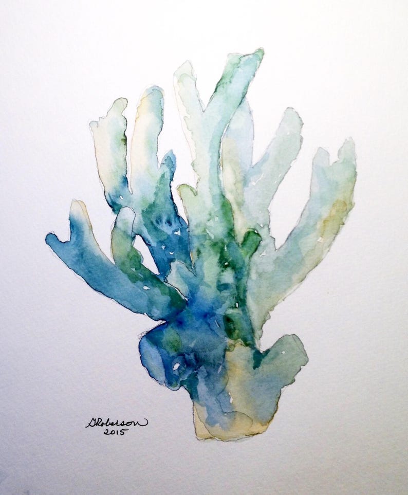 Blaue und grüne Koralle 8 x 10 Zoll original-Aquarell kein | Etsy