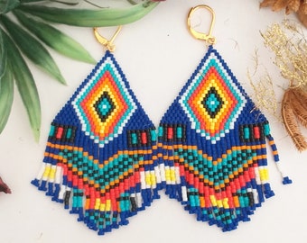 graphic triangle earrings with fringed weaving beads miyuki graphic