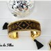 Bracelet Jonc Vintage En Laiton Doré - Strass Et Cabochons Turquoise - Occasion (style Bohème)