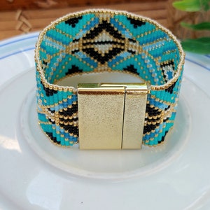 Bracelet Manchette Perles Miyuki Dégradé Gris - Fermoir Crochet, Acier Inoxydable - Neuf Sans Emballage